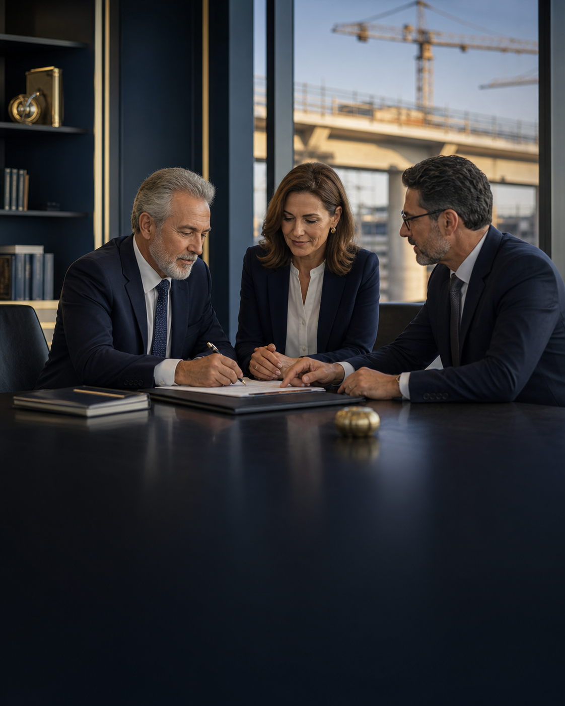 Executivos formalizando um grande contrato com segurança