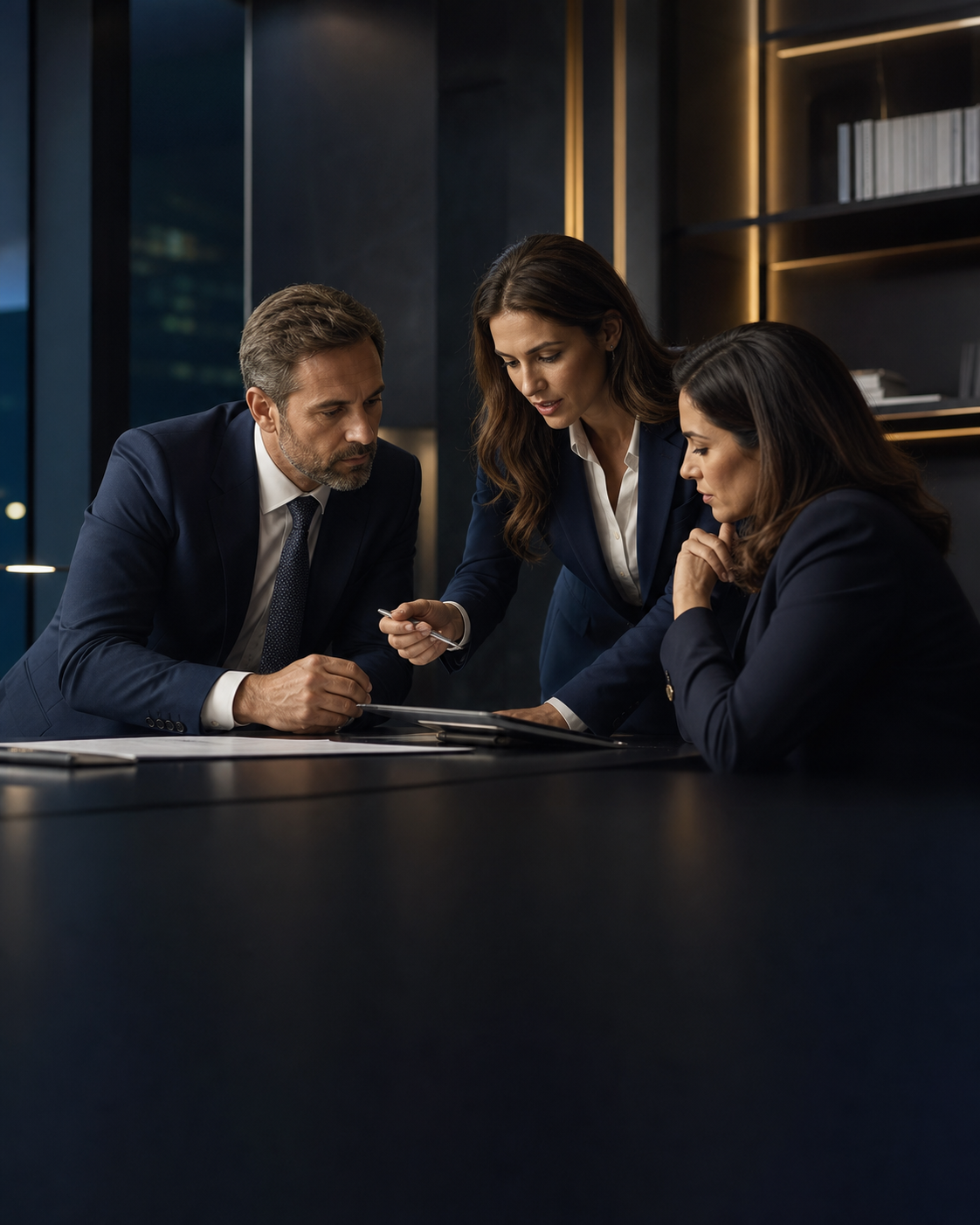Especialistas avaliando riscos e responsabilidades empresariais